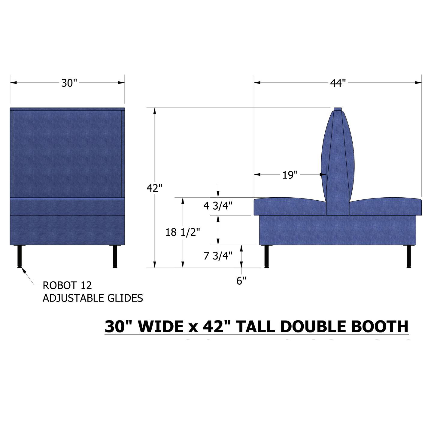 Shop Drawing of affordable restaurant double booth with metal single legs.