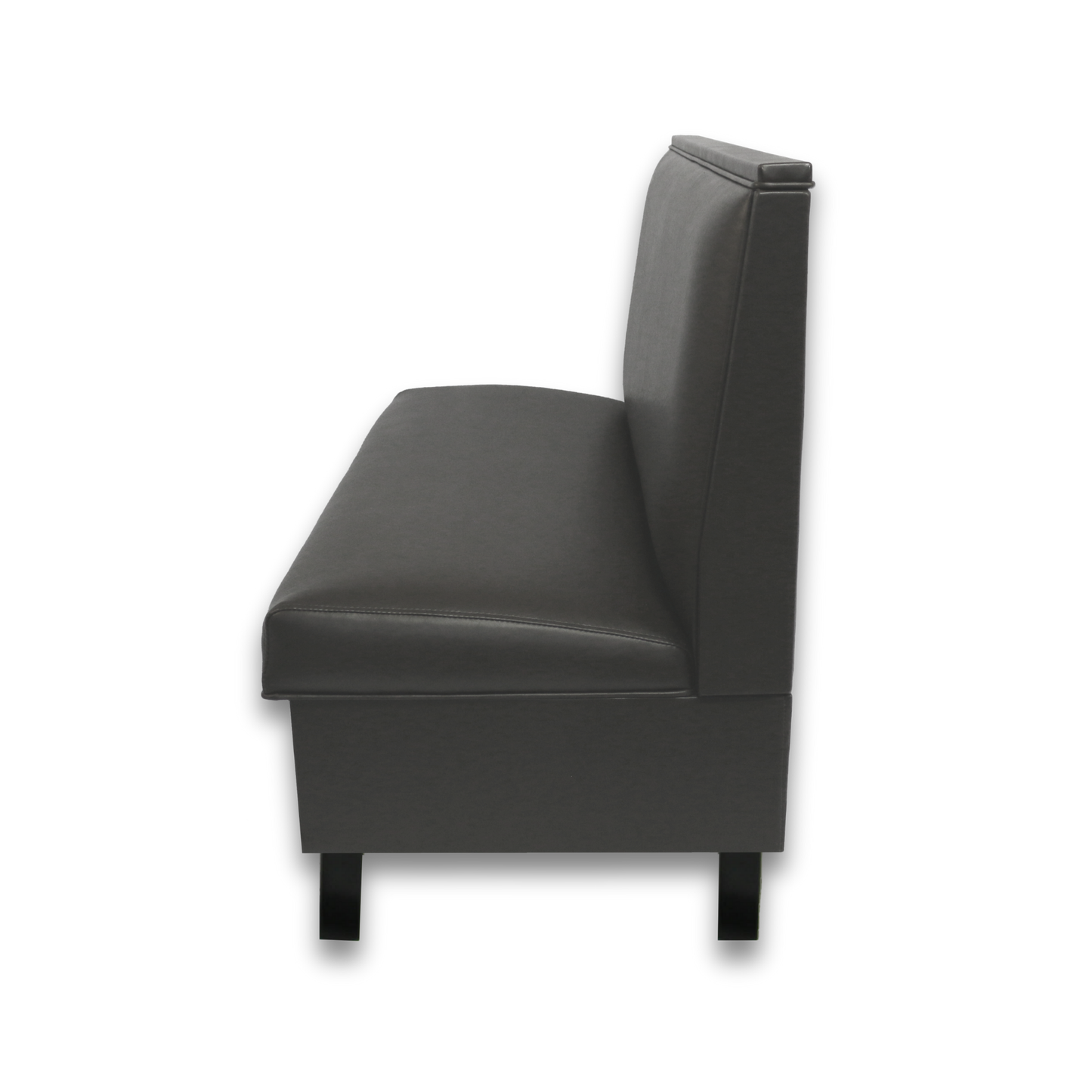 Grey single metal legged booth from the left side